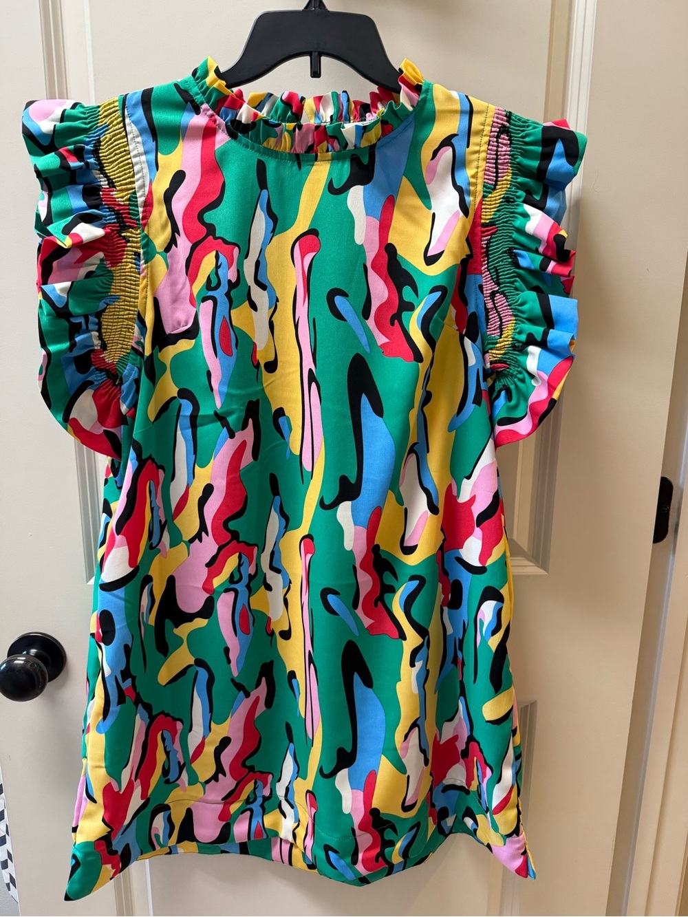 JODIFL Multicolor Abstract Print Ruffled Sleeve Dress
